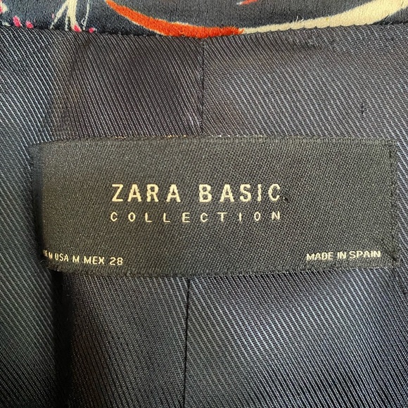 Zara Tropical Floral Satin Effect Blazer 3/4 Ruched Sleeves Women's Size M - Picture 8 of 9